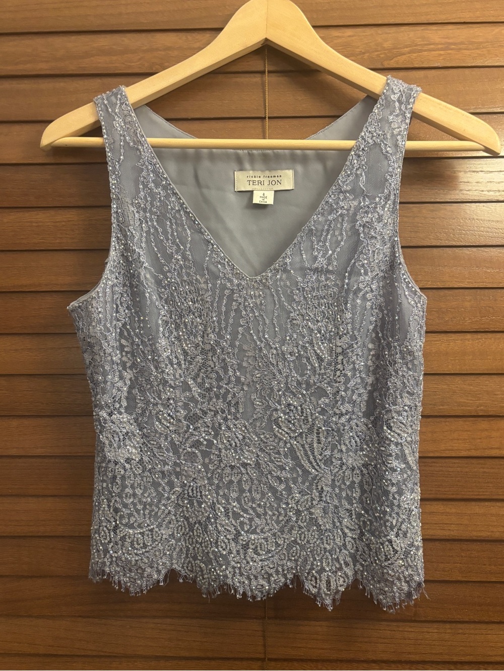 Vintage Teri Jon Rickie Freeman Beaded Lace Top Camisole V-Neck